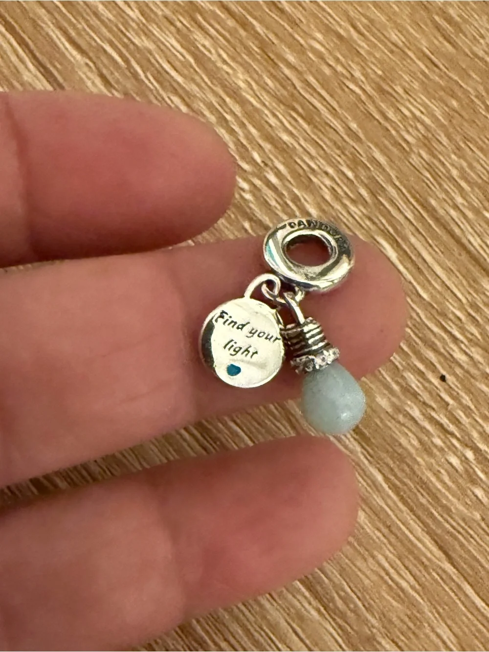 Pandora Silver 'Find Your Light' Charm with Pale Blue Teardrop Accent